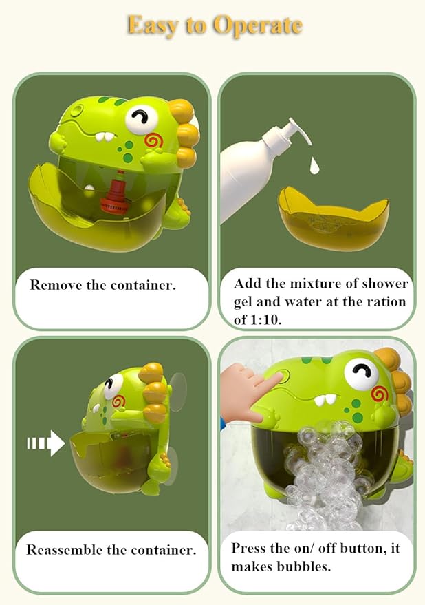 Dinosaur Bathtub Bubble Maker Toy, Dino Tub Bubble Blower Toy Electric Bubble Machine Bath Toy with Colorful Gradient Lights and Joyful Music, No Special Bubble Solution Needed