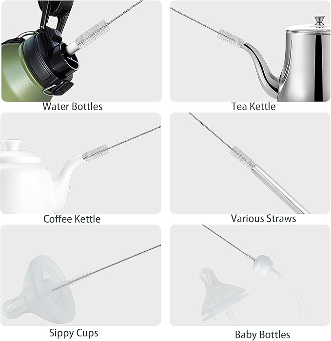 10Pack Straw Cleaner Brush- Long Stainless Steel Straw Brush for Cleaning Reusable Drinking Straws, Water Bottles and Pipes(9 * 0.4-inch)