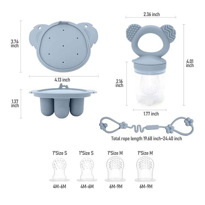 2 Pack Silicone Baby Food Feeders + Mini Freezer Tray for 6 Months+ Infant Solid Food Safe Self Feeding, BPA Free Breastmilk Popsicle Teether Set for Soothe Teething, Christmas Idea Gift (Blue+Pink)