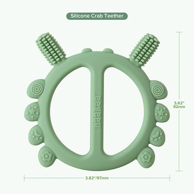 Haakaa Silicone Crab Baby Teether,Teething Toys,360ยฐ Baby Toothbrush Head for Infant Self-Brushing Training,Food-Grade Silicone,Pea Green
