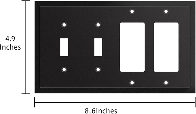 Henne Bery Modern Edge Decorative Wall Plate Switch Plate Outlet Cover, Durable Solid Zinc Alloy (Double Toggle/Double Decorator, Matte Black)