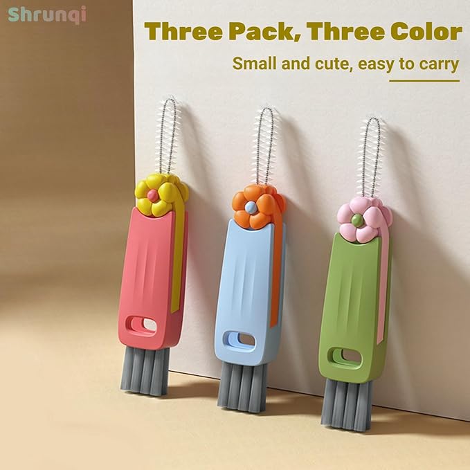 3 in 1 Cup Lid Cleaning Brush, 3 in 1 Multifunctional Cleaning Brush Portable Cup Lid Cleaner for Bottle Gap Tight Spaces Cup, Portable Cup Lid Cleaner with Brush, 3 Pcs