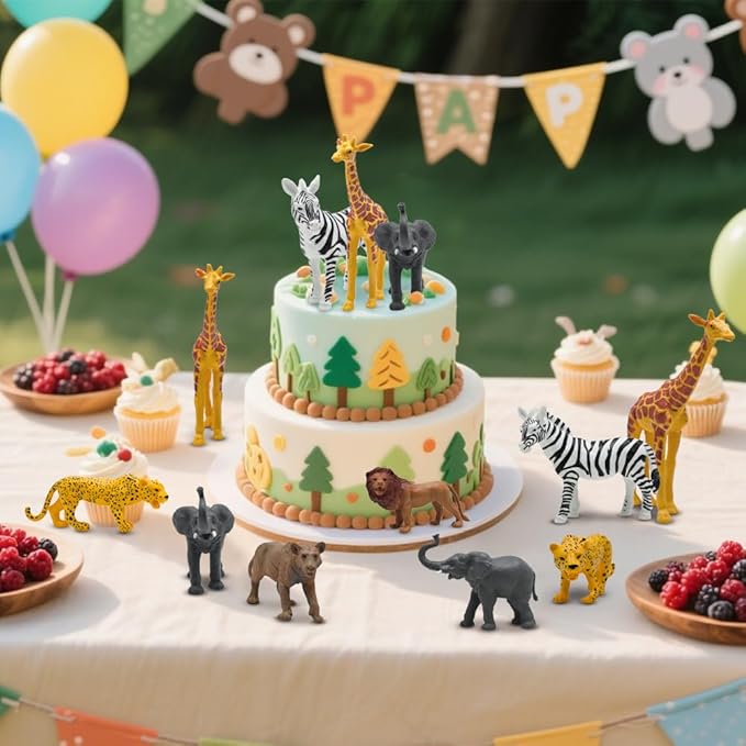 Safari Animals Figures, Plastic Zoo Animals Toys for Toddlers 1-3, Realistic Jungle Animal Figurines for Kids 3-5, 12 pcs Wild Animal with Elephant Giraffe Lion, African Toys Gift for Boys Girls