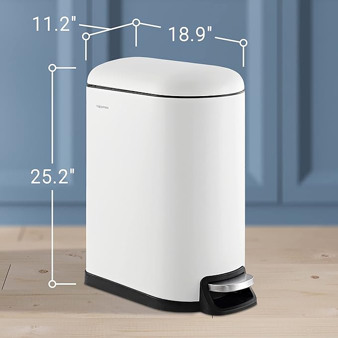 happimess HPM1010C Roland 10.6-Gallon Step-Open Trash Can with Soft-Close Lid, Modern, Minimalistic, Fingerprint Proof for Home, Kitchen, Laundry Room, Office, Bedroom, Bathroom, White