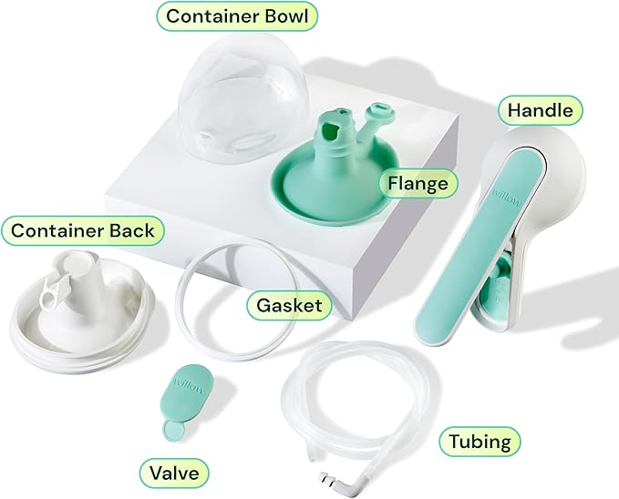 Willow Wave - Wearable Manual Breast Pump - Fits Fully in Bra - Ergonomic Handle - 24mm Soft Silicone Flange - Wearable Breastfeeding Pump - Hospital Grade Suction - Postpartum Essentials - Holds 5oz