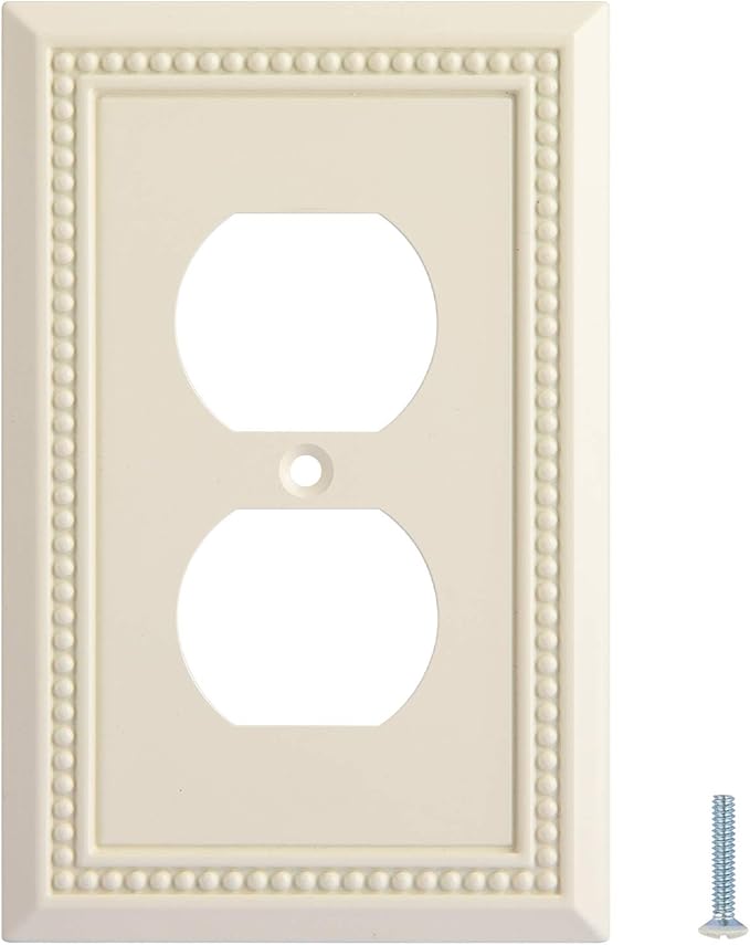 Henne Bery Sunken Pearls Heavy Duty Decorative Wall Plate Switch Plate Outlet Cover, Durable Solid Zinc Alloy (Single Duplex 2PK, Light Almond)