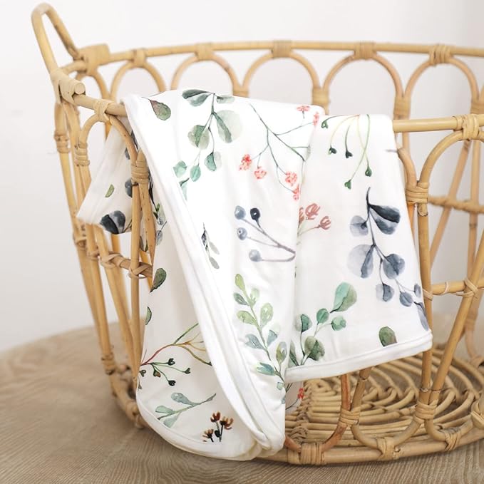 GRSSDER Baby Blankets 2 Pack Super Soft Jersey Knit Swaddle Blankets for Baby Girls and Boys, Double Layer Receiving Blankets 34 x 44 Extra Large for Swaddling, Leaves & Daisy