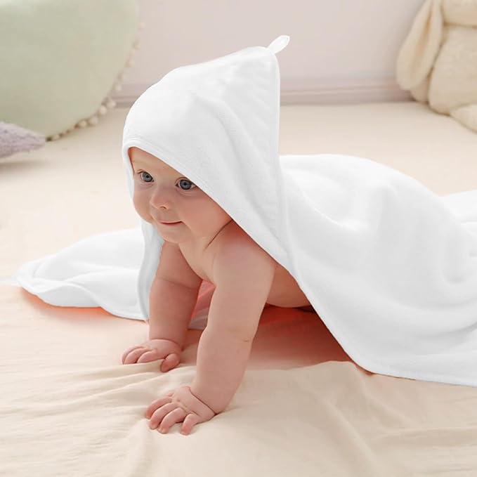 Hooded Baby Towels for Newborn 2 Pack,Extra Large 37.4 * 37.4Inch,Baby Essentials,Soft and Absorbent Hooded Towels for Babies,Toddler,Infant Bath Towel for Boy Girl,Grey and White.