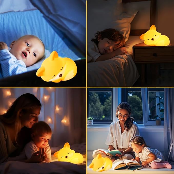 S NMT Cute Silicone Fox Night Light for Kids, Rechargeable Sleeping Nursery Nightlights with Timing Function for Christmas Gift, Dimmable Beside Decoration Lamp