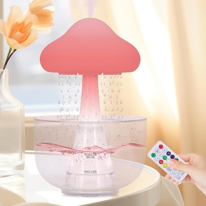 Rain Cloud Mushroom Cool Mist Humidifier & Diffuser - 7-Color LED Ultrasonic Air Humidifiers for Bedroom Baby, Water Drip Essential Oil Aromatherapy, Auto Shut-Off
