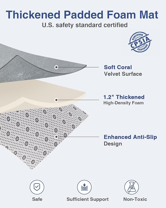 Baby Play Mat for Floor,1.3" Thick 59x71 Playpen Mat,Extra Large Tummy Time Foam Mats,Plush Soft Padded Playmate for Babies 6-12 Months Crawling,Non-Slip Nursery Rug for Toddler Kids Playroom(Grey)