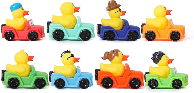 XY-WQ 8 Pack Rubber Duck for Jeeps Ducking - 3" Bulk Floater Duck for Kids - The Shape of a Vehicle - Baby Bath Toy Assortment - Party Favors, Birthdays, Bath Time, and More (8 Varieties)
