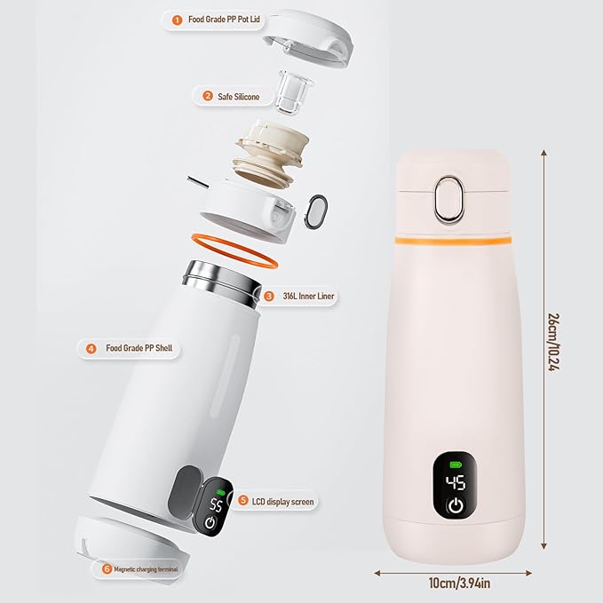 Portable Milk Warmer, Portable Bottle Warmer for Travel, 12 oz Instant Breastmilk Formula Warmer, Fast Heating & Long Battery Life, On The Travel Car Airplane Fast Heat Up