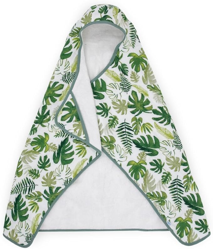 Little Unicorn Premium Hooded Bath Towel| Absorbent Cotton & Terry Blend | Larger Size, 1-6 Years (Tropical Leaf)