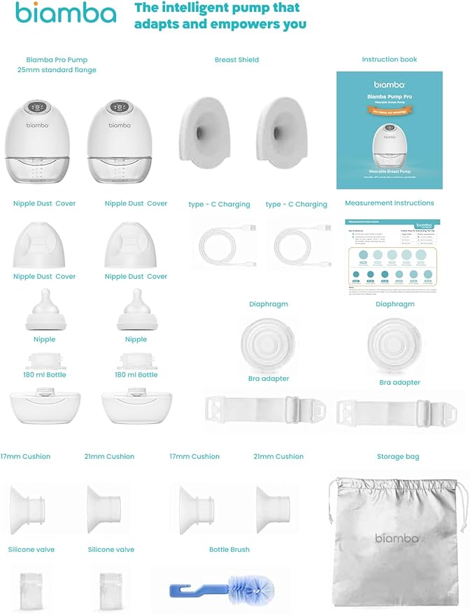 Pump Pro Portable Breast Pump Hands Free - 180mL Capacity Wearable Breastfeeding Pumps with App Control, Electric Hands Free Breast Pumps with 3 Modes, 9 Suction Levels, Slim Design, Double