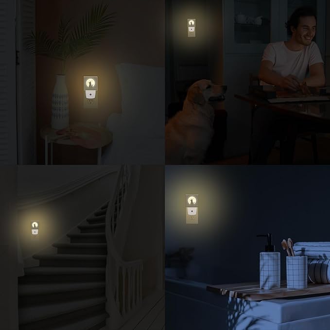 Black Cat Under The Moon Night Lights Plug into Wall for Girls Boys Room, Night Lights LED Lamp with Dusk to Dawn Sensor Nightlight for Bedroom Kitchen Bathroom Hallway Home Wall Decor