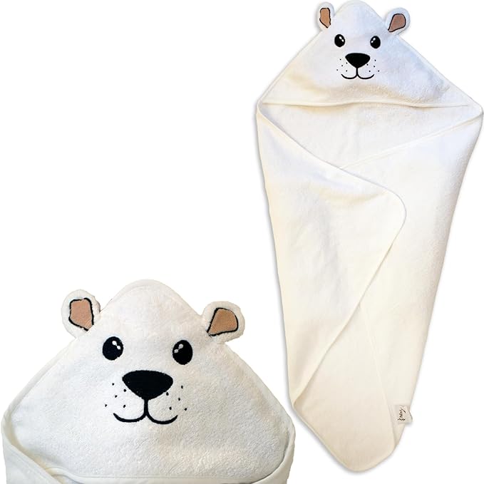 MILARA Hooded Baby Towel - 70% Rayon Derived from Bamboo, 30% Cotton - Baby Towel for Newborns - Soft and Absorbent, Wolf/Bear Ears Design, Made in Turkey, | 30 x 30 Inches