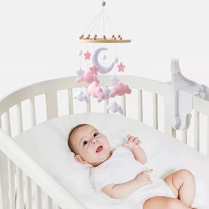 GOODMOM Sky Baby Mobile Dreamy Mobile for Baby Crib Handmade Felt Clouds and Moon Nursery Decor Gender-Neutral Crib and Ceiling Mobile in Twilight Theme for Newborns