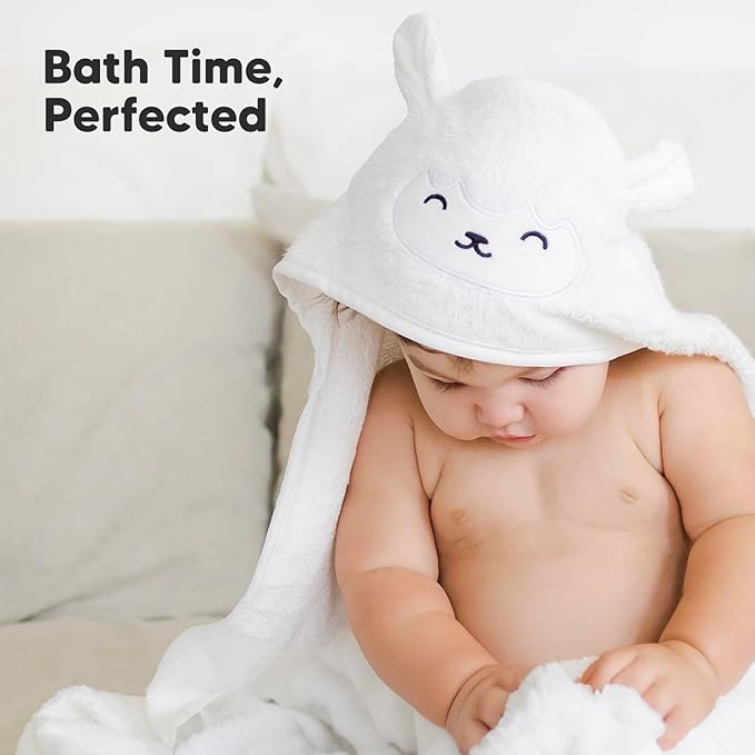 KeaBabies Hooded Baby Towel for Newborn - Viscose Derived from Bamboo Large Baby Bath Towels with Hood for Boys, Girls, Toddler, Extra Absorbent & Soft Newborn Bath Essentials (Lamb, Petite)