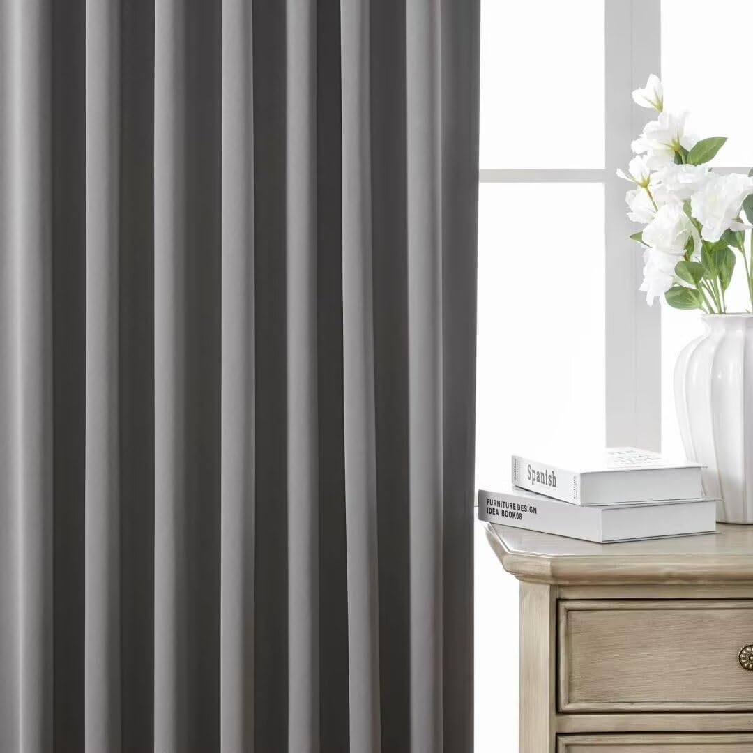 Joydeco Blackout Curtains 108 Inches Long, Thermal Insulated Black Out Curtains 2 Panels Set, Room Darkening Drapes for Living Room Window Rod Pocket Back Tab (W37 x L108 Inch, Light Grey)