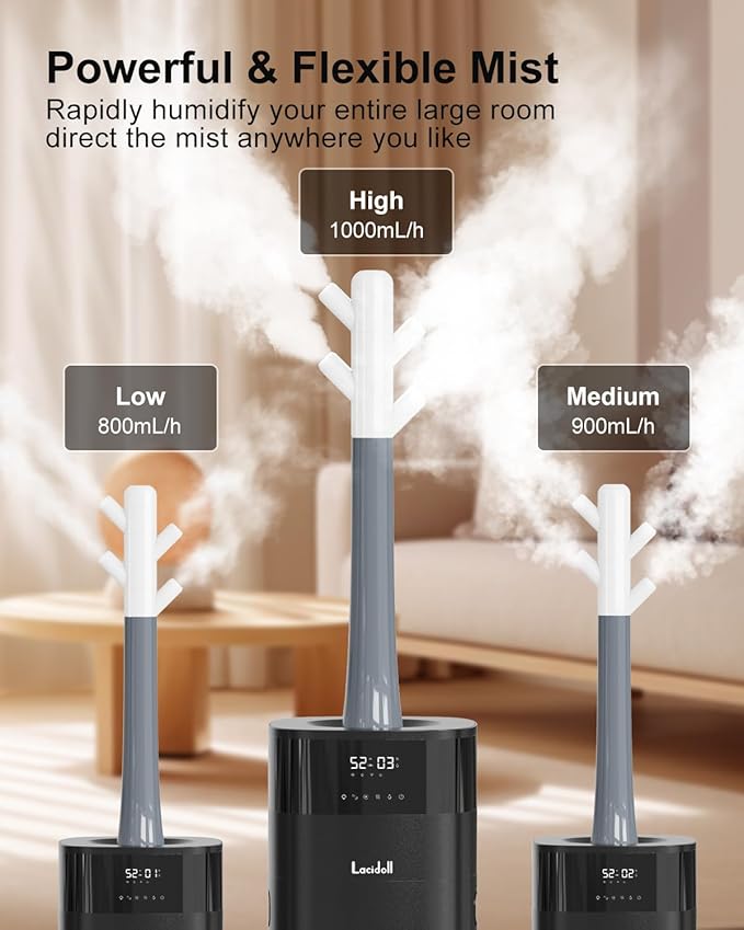 Cool and Warm Mist Humidifier Large Room, 5.3Gal/20L Humidifiers for Home 2500 sq ft, Whole House Humidifiers with Diffuser Extended Tube, Air Humidifier for Bedroom Nursery Baby Plants Black