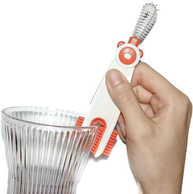 3 in 1 Cup Lid Gap Cleaning Brush Set with 3 Straw Cleaner Brush, Multifunctional Cup Cover Cleaning Brush, Small Cleaning Brushes for Nipple, Water Bottle Lid, Home Kitchen Cleaning Tools, Pack of 3