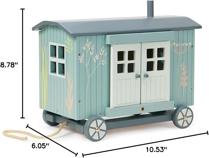 Tender Leaf Toys - Secret Meadow Shepherd’s Hut - Portable Furnished Wooden Shepherd’s Hut on Wheels with 11 Pcs Accessories and 3 Mice Dolls - Open-Ended Play and Story Tellings - Age 3+