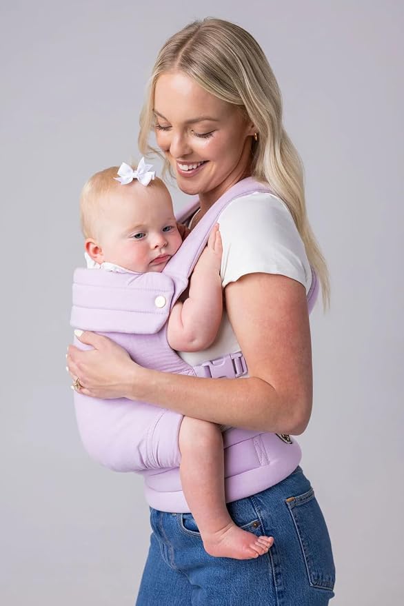 Mabē Monarch Ergonomic Baby Carrier – Premium Cotton Soft Structured Newborn to Toddler Carrier with Hip-Healthy Design, 3 Carry Positions (7-35lbs), Lightweight & Breathable, (Lilac Skies)