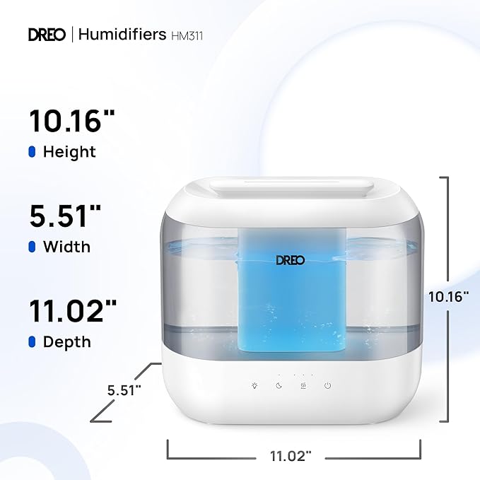 Dreo Top Fill 4L Humidifiers for Bedroom, 36H Runtime, 28 dB Quiet Cool Mist Supersized Air Humidifier for Large Room, Plants, Baby Nursery, Indoor, Night Light, Easy to Clean & Fill, Gray