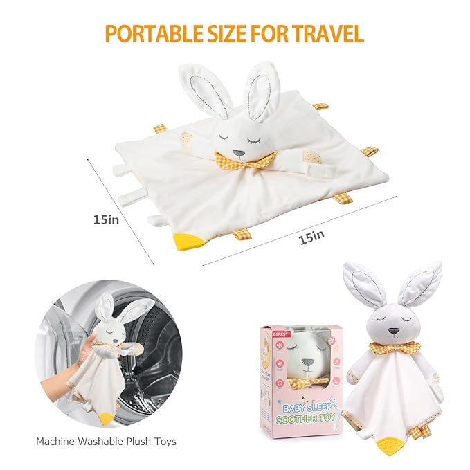 BEREST Rechargeable Baby Sleep Soother Bunny Lovey- White Noise| Heartbeat| Shushing| Lullaby Infant Sleeping Aid with Cry Sensor at Nap Time Routine, Newborn Gifts Plush Toddler Snuggle Blanket Toy