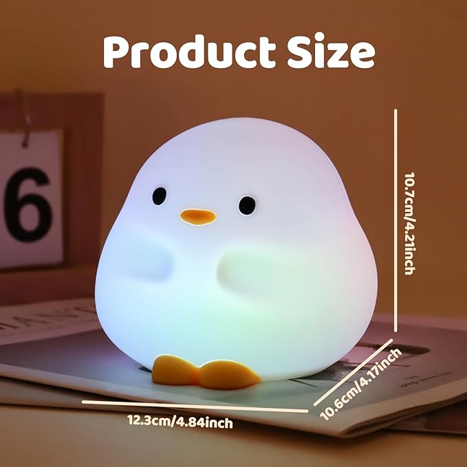 Duck Silicone Night Light for Kids - Color Changing LED Lamp with Soft Touch, USB Rechargeable & Long Battery - Cute Touch Control Duck Light for Kids Room & Birthday Gifts