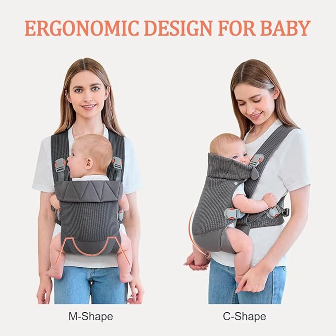 Baby Carrier, Cozy Toddler Carrier, Ergonomic Baby Carrier Newborn to Toddler with Head Support, Dark Grey