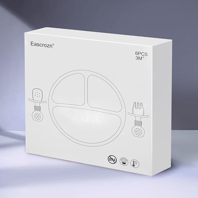 Silicone Baby Feeding Set, 2 Pack Divided Baby Plates with Suction, 2 Pack Spoons and Forks Set, BPA Free, Baby Led Weaning Supplies for Toddler Utensils Baby Feeding Essentials