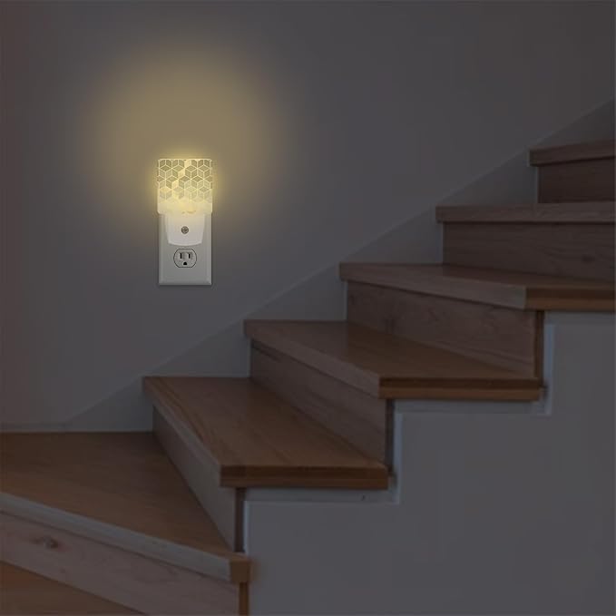 Blue Gradient Cubes Plug in Night Light with Auto Dusk to Dawn Sensor,Abstract Night Lights for Boys Girls Bedroom Bathroom Hallway Kids Room Gifts