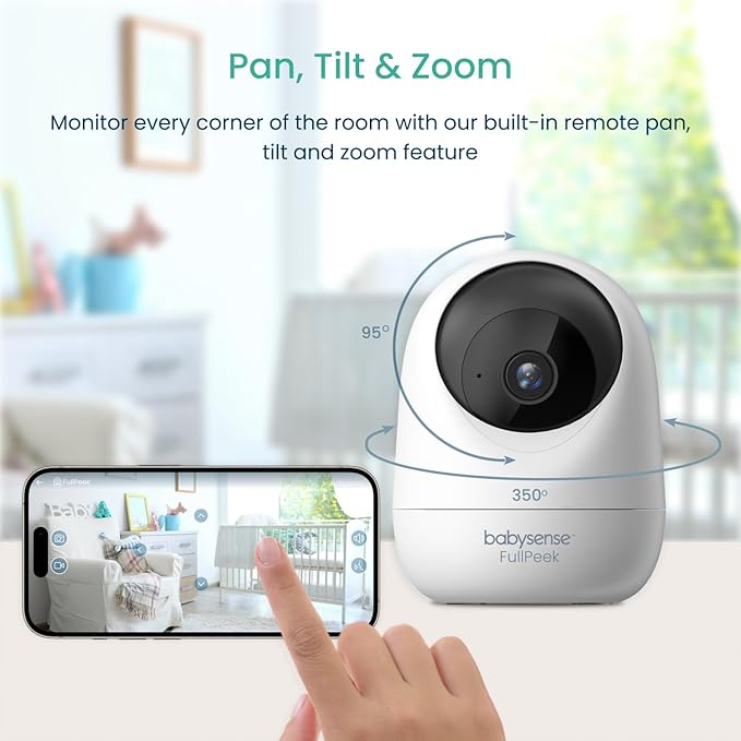 Babysense FullPeek 3MP Video Baby Monitor, WiFi Security Camera with Auto Tracking, Intelligent Motion & Sound Detection, Night Vision, Private Hidden Lens Mode, Supports SD Card