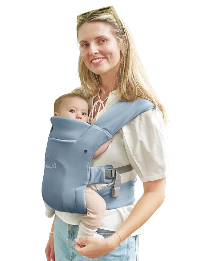 GROWNSY Baby Carrier Newborn to Toddler, Cozy Baby Wraps Carrier, Ergonomic Baby Carrier with Head Support, Oxford Blue