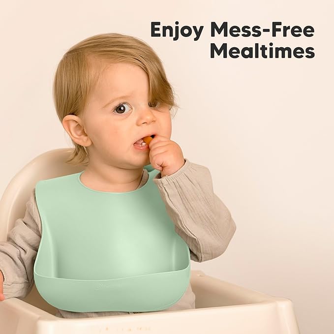 KeaBabies 2-Pack Silicone Baby Bibs for Eating - Sturdy Food-Grade Silicone Bibs for Babies Girl, Boy, Large Food Catcher, Clean & Put On Easily, Waterproof Toddler Feeding Essentials (Mellow)