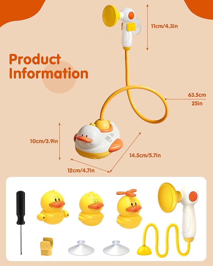 Duckie Baby Bath Toys, Baby Bath Shower Head for Bathtub with Three Squirting Ducks, Birthday Gift for Toddler Boys Girls