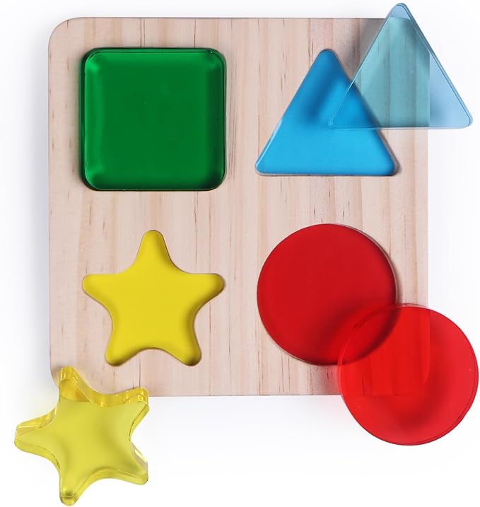 Wooden Acrylic Sorting Stacking Toys, Shape Color Recognition Blocks Matching Puzzle,Fine Motor Skill Educational Preschool Learning Board Game,Early Childhood Development Puzzle Toys for Kids
