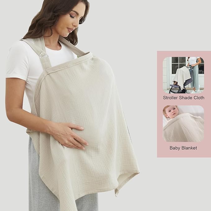 Muslin Nursing Cover for Breastfeeding, Breathable 100% Cotton Privacy Nursing Covers with Rigid Hoop for Mother Nursing Apron, Soft Arch Neckline Nursing Apron (Summer Wheat)