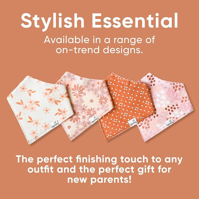 Copper Pearl 4 Pack Soft Cotton Baby Bibs for Drooling and Teething, Absorbent Drool Bibs for Baby Girl and Boy, Adjustable to Fit Newborns to Toddlers, Tons of Styles (Rue)