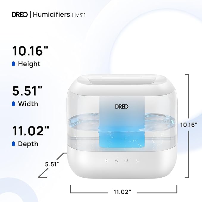 Dreo Humidifiers for Bedroom, 4L Top Fill for Large Room, 36H Runtime, 28 dB Quiet Supersized Cool Mist Air Humidifier for Baby Nursery, Plants, Indoor, Night Light, Easy to Clean & Fill