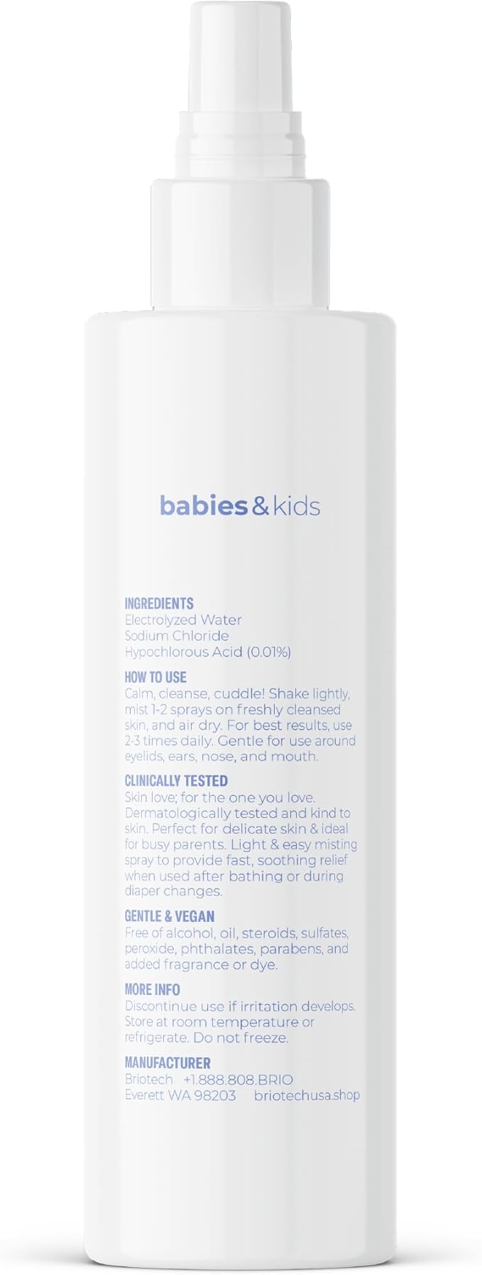 Briotech Baby Skin Love Spray | Gentle Hypochlorous Acid Mist for Soothing, Calming & Cleansing Delicate Skin | Pediatrician-Approved, Added Fragrance-Free | 4 oz
