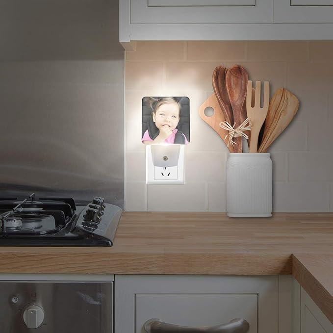 Custom Plug in Night Lights, Personalized Your Own Photo on LED Lamps, Auto Sensor Warm Sweet Nightlights for Bathroom/Toilet/Bedroom/Nursery (1Pcs)