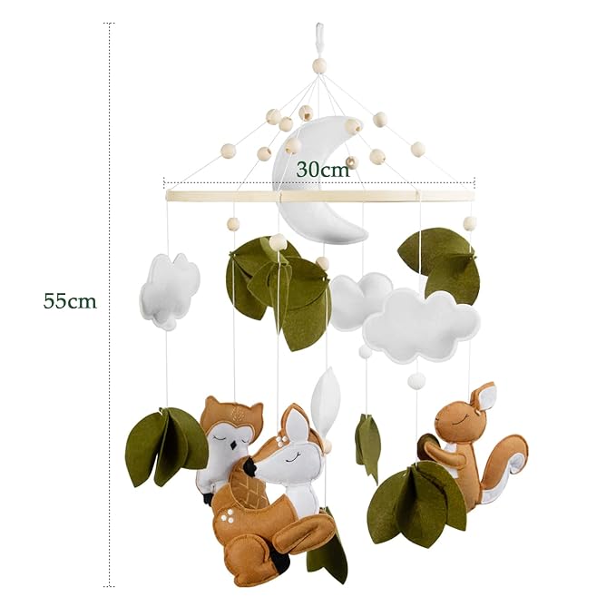FEISIKE Baby Mobile for Cirb, Woodland Animals Theme Bassinet Baby Nursery Mobiles for Boys and Girls, Squirrel Crib Mobile Hanger for Infant Bedroom Hanging Decoration