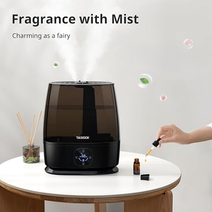 Humidifiers for Bedroom Home, 6L Cool and Warm Mist Air Humidifier for Large Room Baby Nursery, 50H Easy Clean and Top Fill, Quiet with Ultrasonic, Essential Oils, Auto Mode, for House, Black