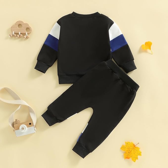Kupretty Toddler Baby Boy Fall Winter Clothes Color Block Long Sleeve Sweatshirt Pullover Tops + Joggers Pants Outfit Set