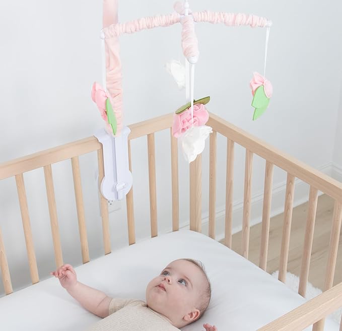 The Peanutshell Crib Mobile for Girls - Pink Musical Baby Crib Mobile with 12 Lullabies, Flower Baby Mobile Crib Pink Floral Nursery Decor