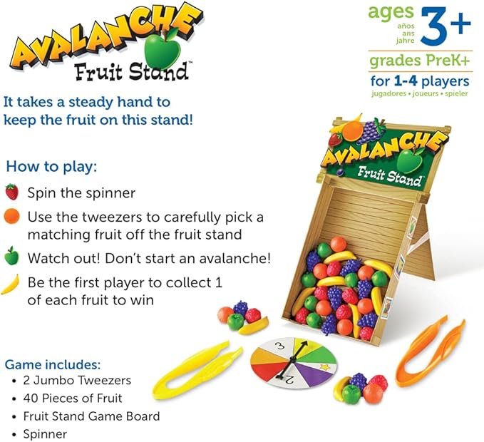 Learning Resources Avalanche Fruit Stand - 42 Pieces, Ages 3+ Toddler Learning Toys, Fine Motor/Grip Game, Develops Color Matching Skills, Preschool Toys