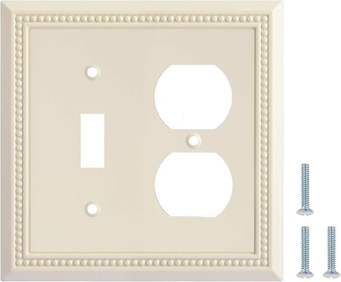 Henne Bery Sunken Pearls Heavy Duty Decorative Wall Plate Switch Plate Outlet Cover, Durable Solid Zinc Alloy (Toggle/Duplex, Light Almond)
